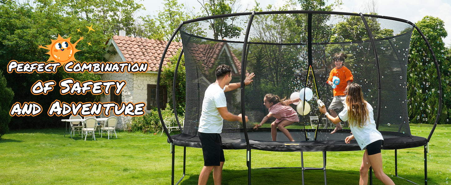 10FT 12FT 14FT  Outdoor Trampoline with Enclosure Net, Heavy Duty Yard Trampolines, ASTM Approval Recreational Trampolines for Kids and Adults