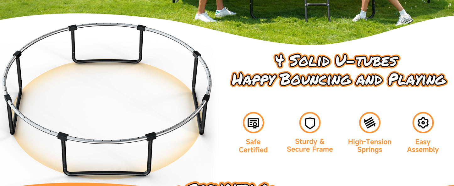 10FT 12FT 14FT  Outdoor Trampoline with Enclosure Net, Heavy Duty Yard Trampolines, ASTM Approval Recreational Trampolines for Kids and Adults