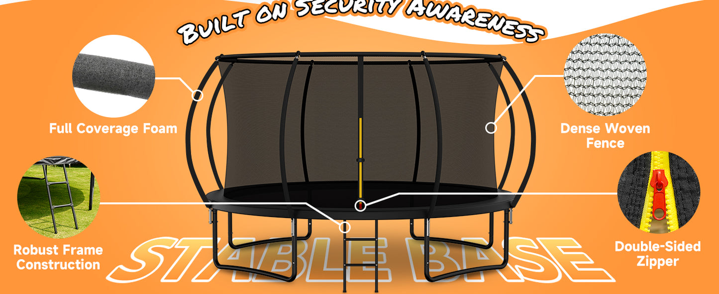 10FT 12FT 14FT  Outdoor Trampoline with Enclosure Net, Heavy Duty Yard Trampolines, ASTM Approval Recreational Trampolines for Kids and Adults
