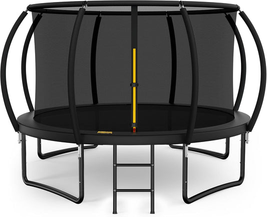 10FT 12FT 14FT  Outdoor Trampoline with Enclosure Net, Heavy Duty Yard Trampolines, ASTM Approval Recreational Trampolines for Kids and Adults