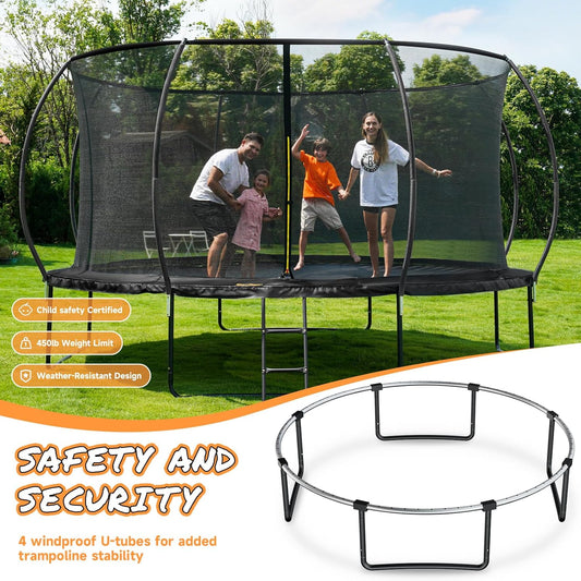 10FT 12FT 14FT  Outdoor Trampoline with Enclosure Net, Heavy Duty Yard Trampolines, ASTM Approval Recreational Trampolines for Kids and Adults