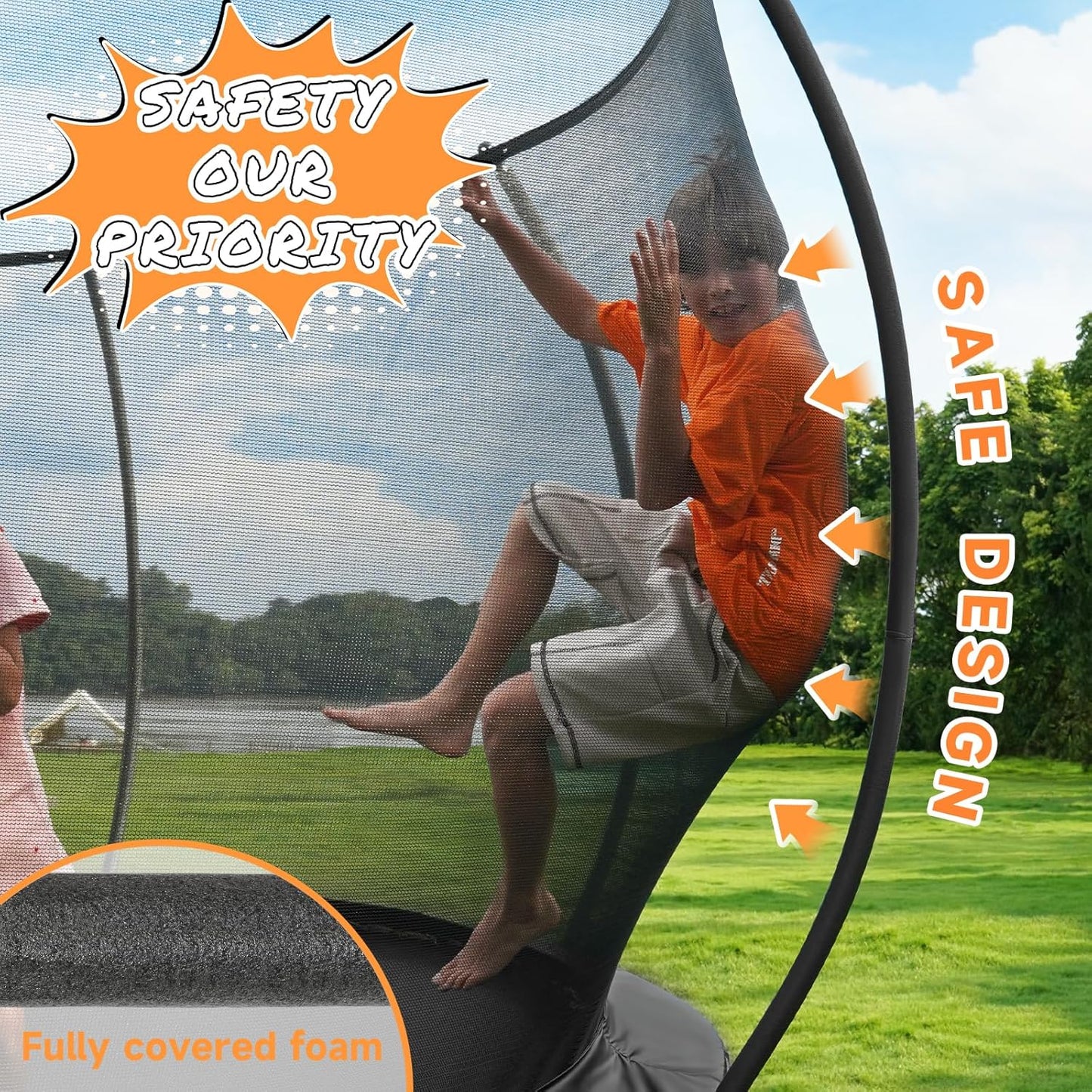 10FT 12FT 14FT  Outdoor Trampoline with Enclosure Net, Heavy Duty Yard Trampolines, ASTM Approval Recreational Trampolines for Kids and Adults